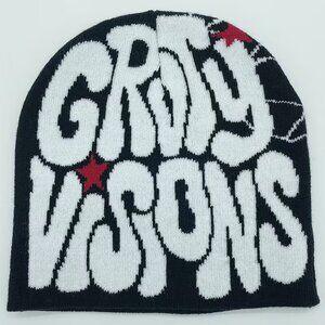 Y2K Black & White "Gravity Visions" Knit Beanie - Unisex Winter Hat